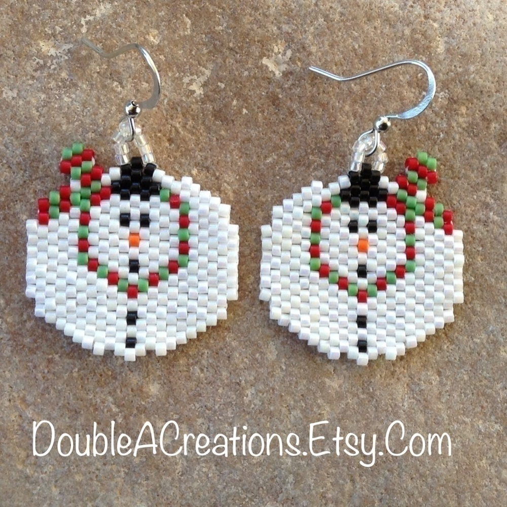 SNOWMAN Beaded Earrings, New, Handmade by Me - Picture 2 of 6